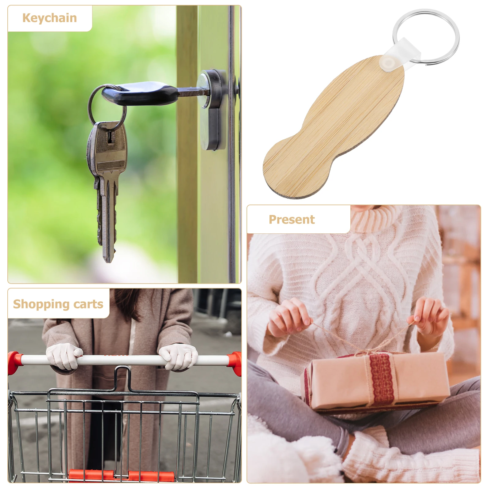 4 pçs moedas de bambu chaveiro carrinho de compras token portátil compras  tokens moeda titular supermercado chaveiros quarto falso / Brincadeiras de  interpretação, image size:1600x1600