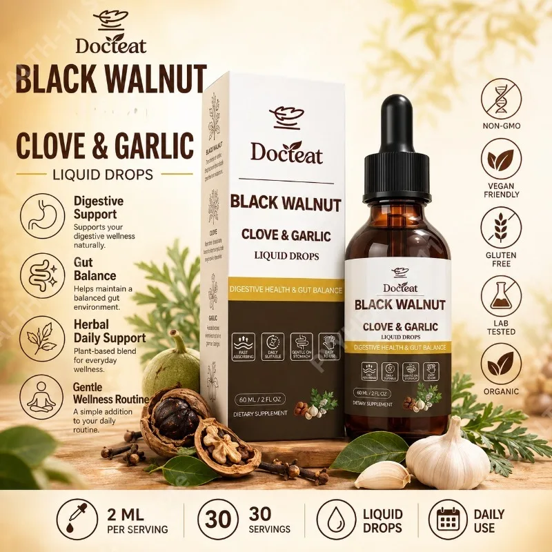 Black Walnut  & Clove Liquid Drops with Garlic and Oregano Herbal Blend for Digestive Support & General Wellness 60 mL