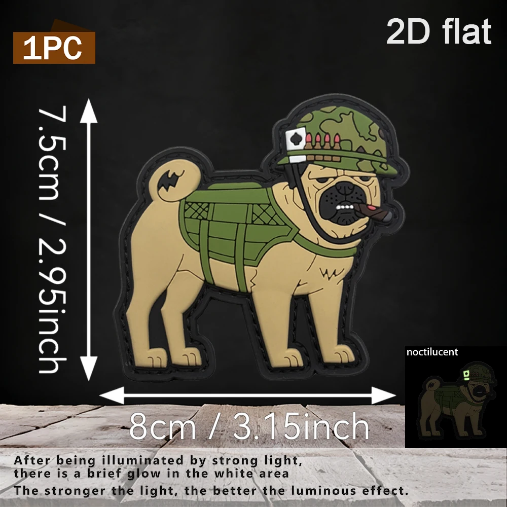Specifications Available: 1Pc/2Pcs/3Pcs 2D Flat Solid Color Pug Dog Pvc Rubber Patch with Self-Luminous Effect, Includes Magic Adhesive Backing, Flat Design Without Raised Edges, Edge-Stitched, Waterproof, Friction-Resistant, Non-Fading, Suitable for Tactical Vests, Hiking Backpacks, Simple and Fun Decorative Fabric Patch