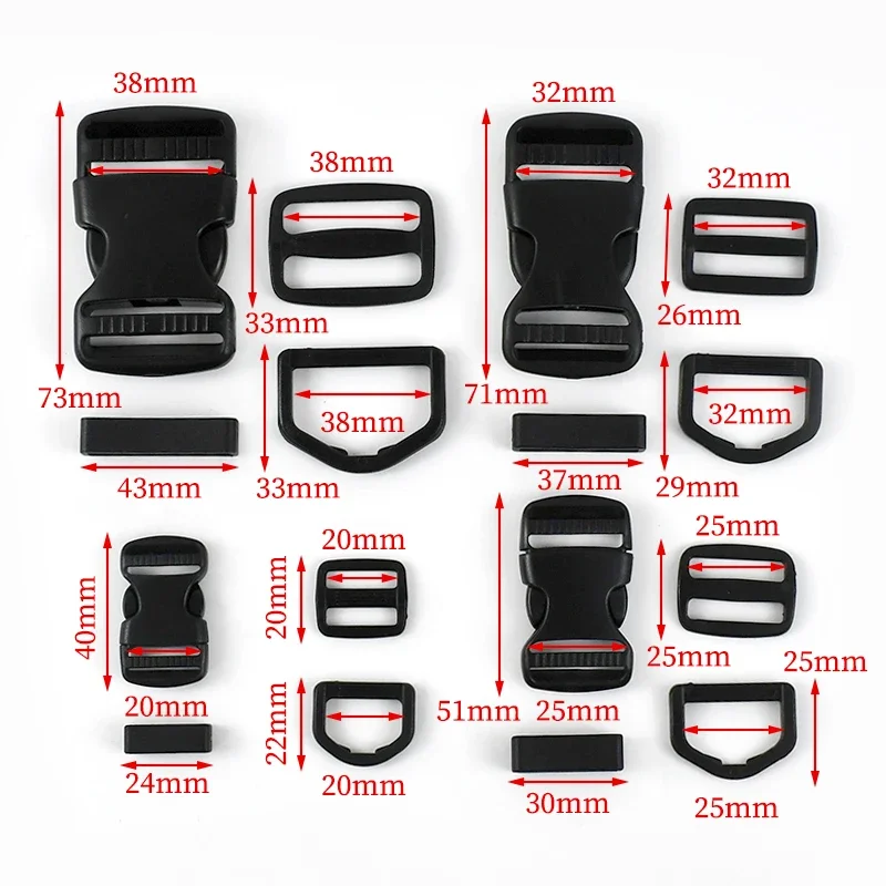 2/5Sets 20-50mm Plastic Quick Side Release Buckle Bag Strap Tri-Glide D Ring Webbing Adjust Clasp Hook Pet Collar Accessories