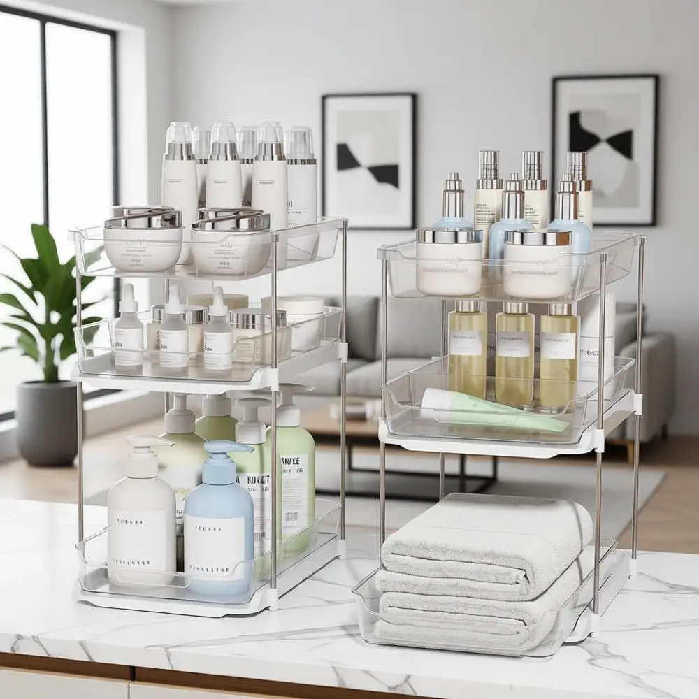 

Трехуровневые органайзеры под раковину, складные системы хранения для кладовой, прозрачные выдвижные органайзеры для шкафов с регулируемыми разделителями