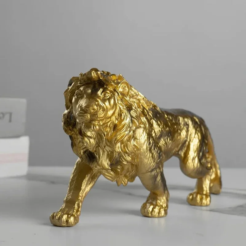 Vilead Resin 25cm Lenght Lion Statue Gold Animal Sculpture Collectible Gifts for Lion Lover Office Home Decor Desk Accessories