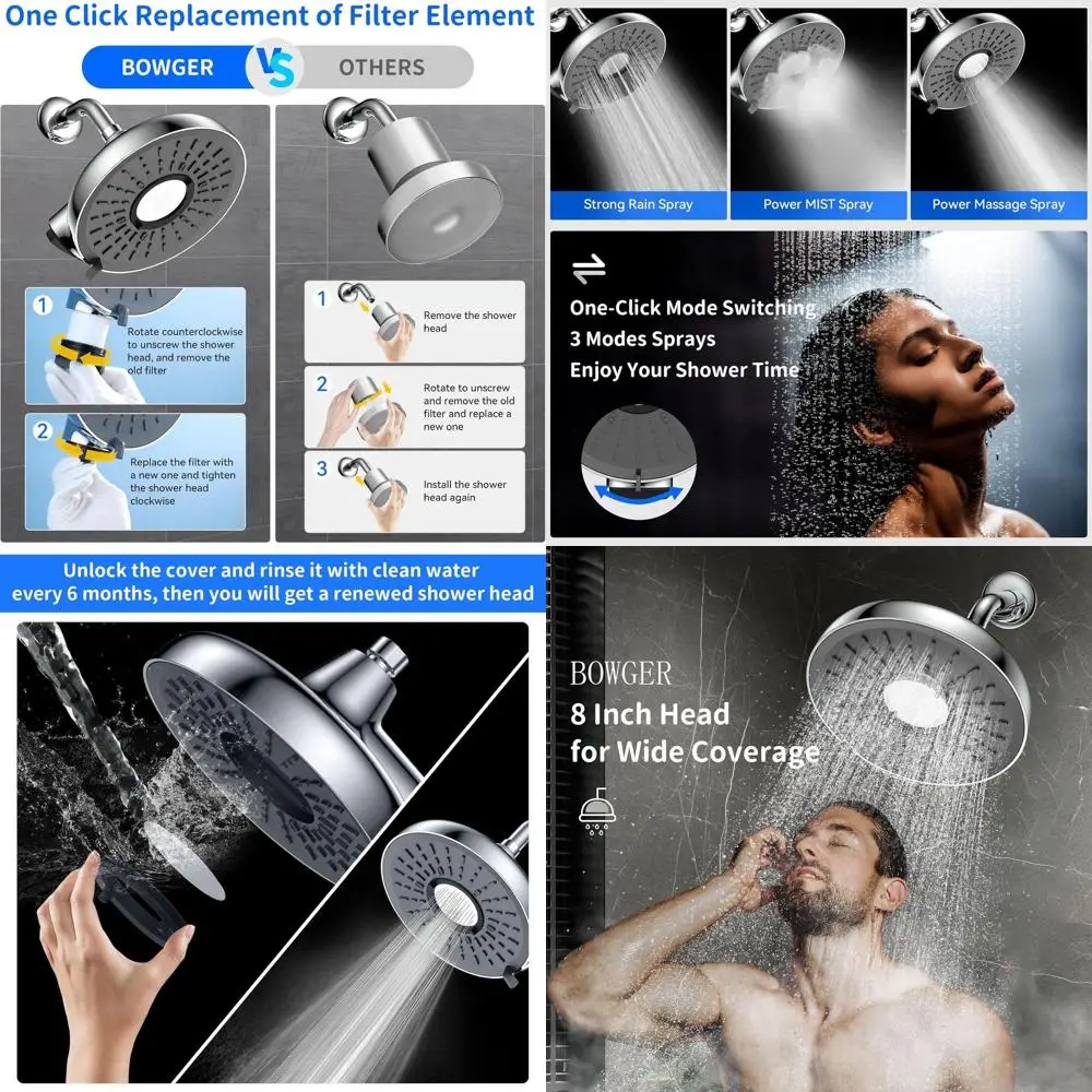 

8 Pure Mixed Rain Shower Head with Filter - Recommended for Softening Hard Water and Skin/Hair Care