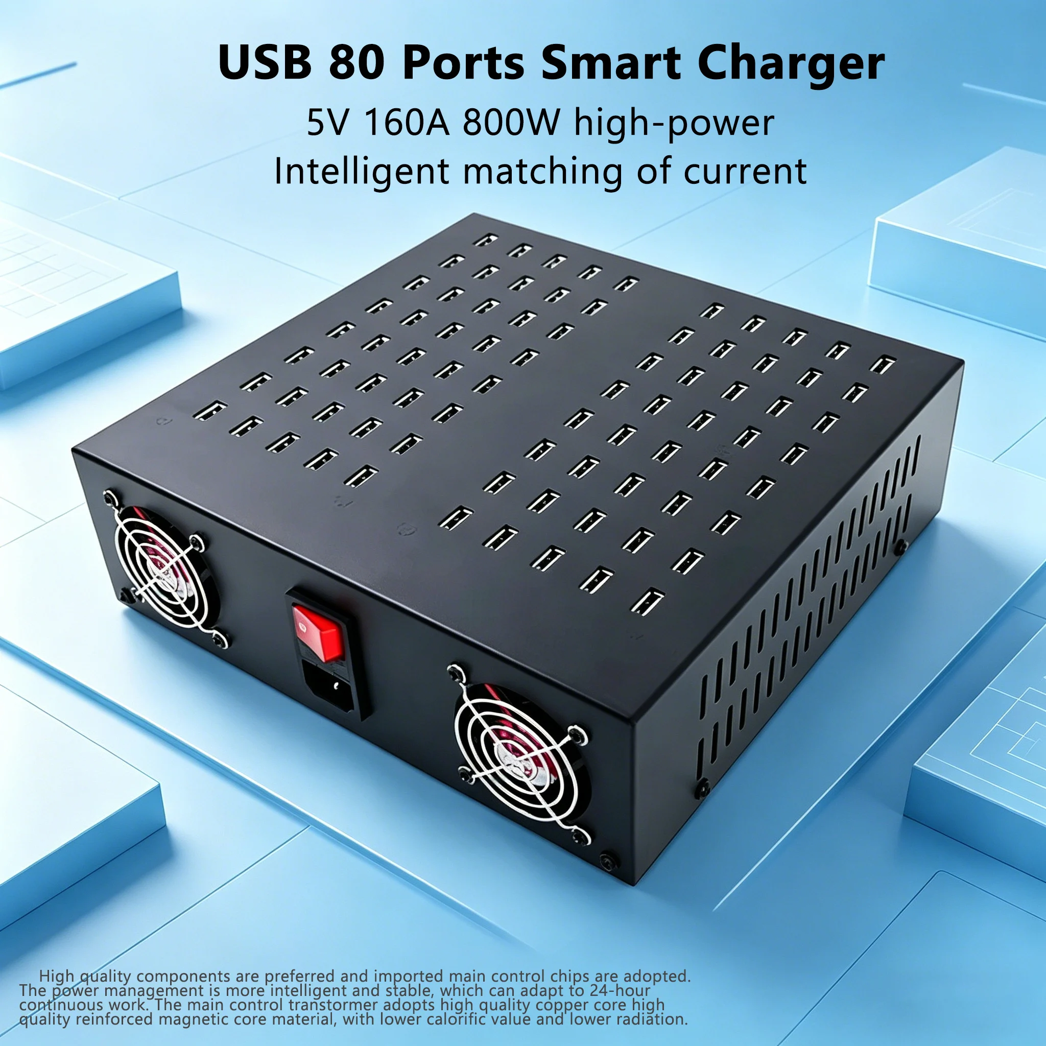 800W 80-Port USB Charging Station Fast Charging HUB Charger High Power Desktop for iPhone Xiaomi Multi Device Mobile Repair Shop