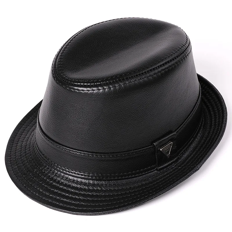 

Autumn and winter leather men's top middle-aged and elderly outdoor versatile cowhide jazz hat British retro elderly travel hat