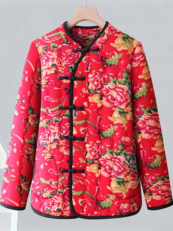 

Хлопковая куртка на осень-зиму, новая, теплая, праздничная, с вышивкой крупными цветами, на боковых пуговицах, в этническом стиле Северо-Восточного Китая