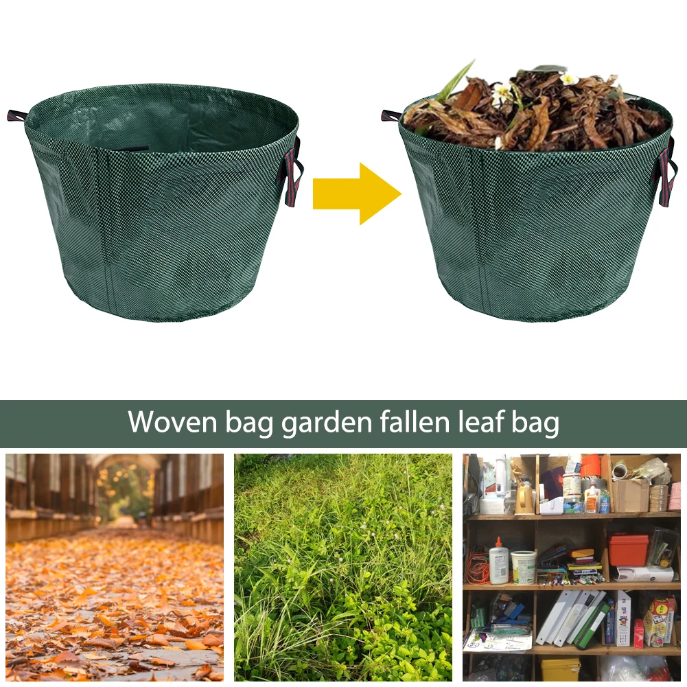 50L Trash Can Waterproof Tote Debris Container Reusable Garden Waste Bins with 4 Handles Foldable for Flowers Hedge Cutting Lawn