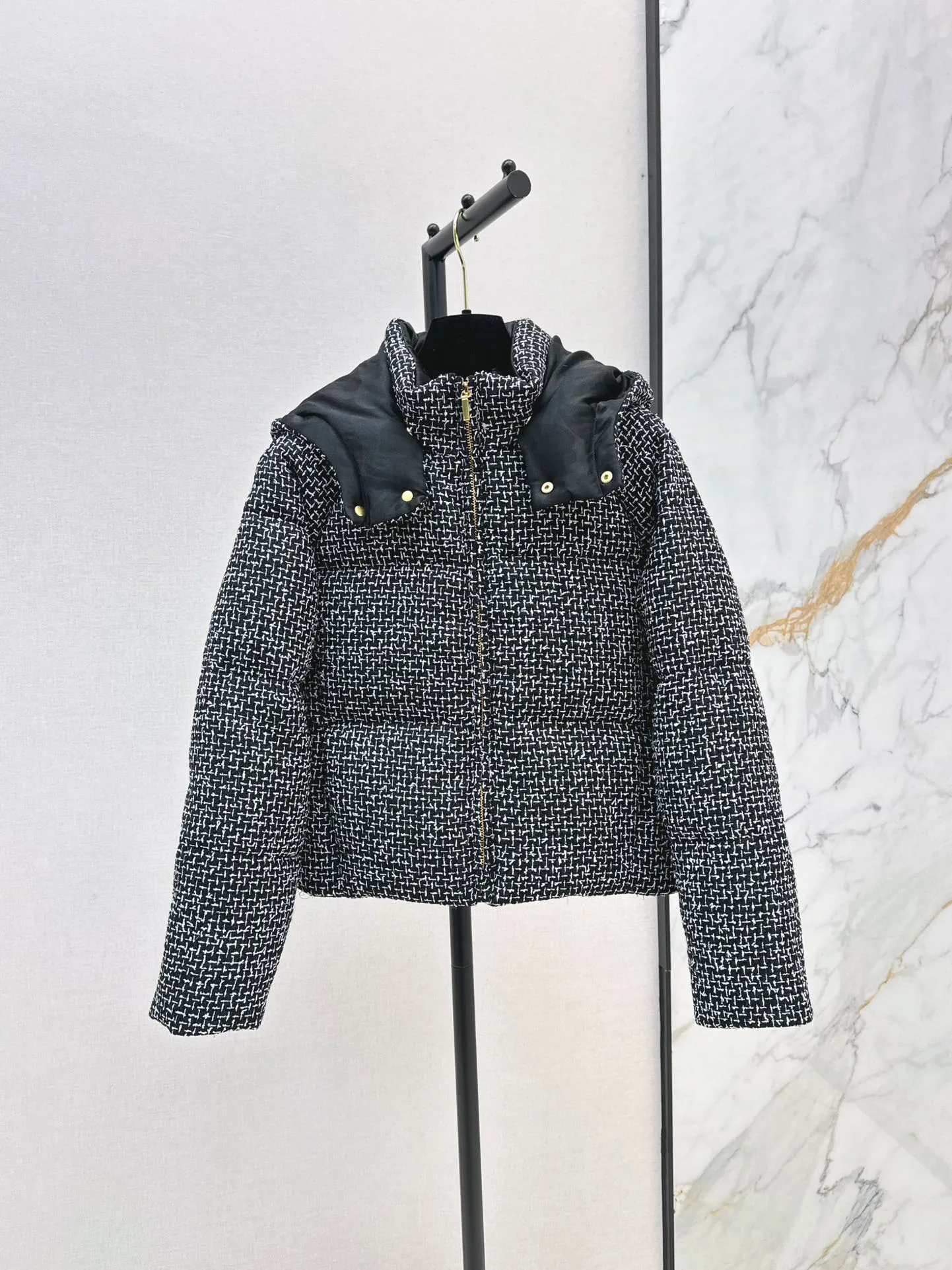 2024 Autumn/Winter New Women's Clothing Snowflake wool coarse woolen woven down jacket 1011