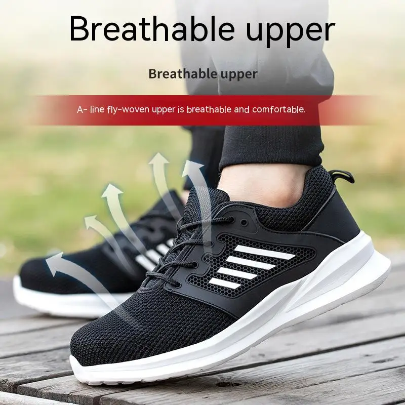 Unisex Summer Light Breathable Sneaker For Men Women Black Mess Safety Shoes Puncture Proof Casual Steel Toe Cap Shoes