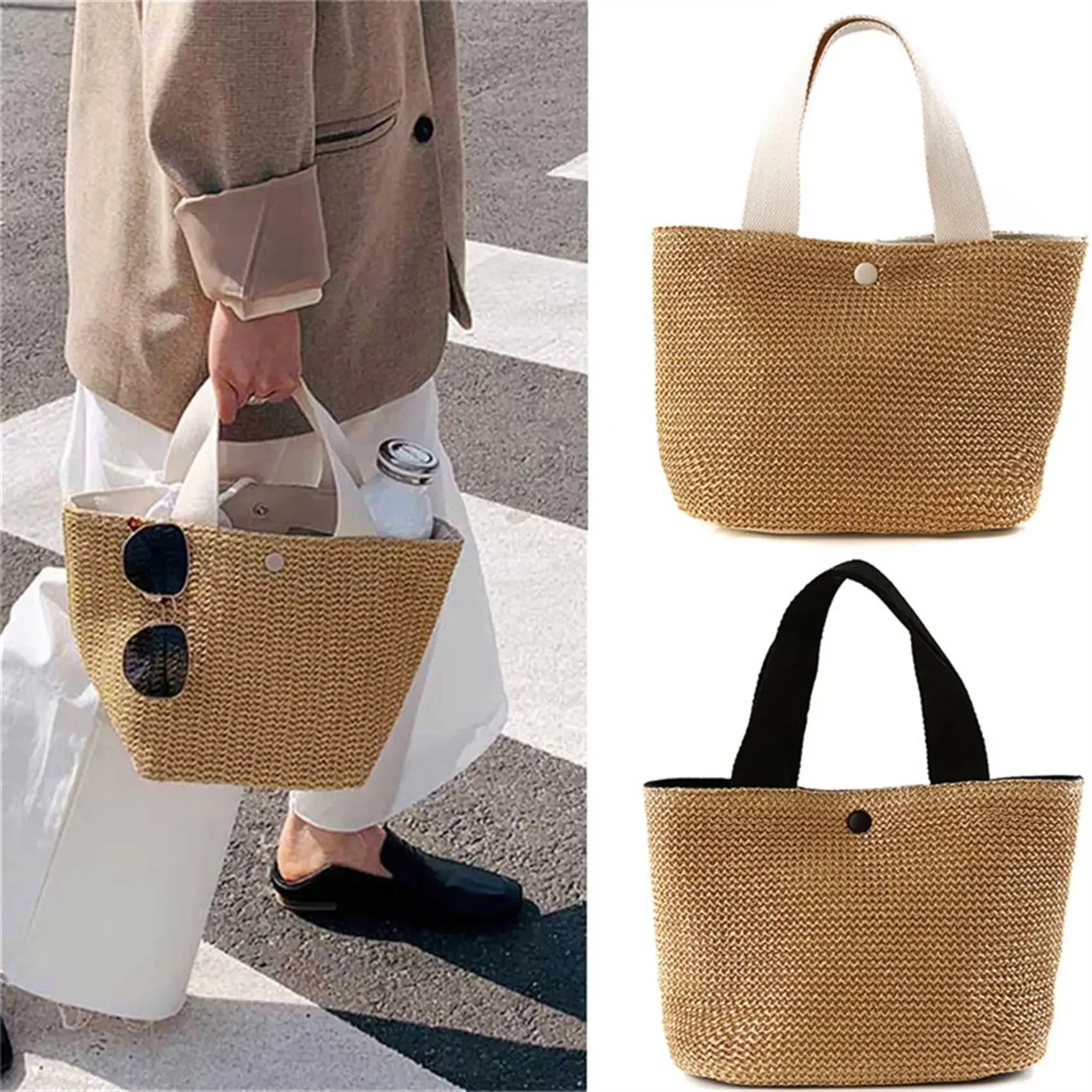 Sac à main tissé en paille pour femmes, fourre-tout décontracté, sacs à poignée supérieure, mode rétro initié, plage de vacances, ZV05