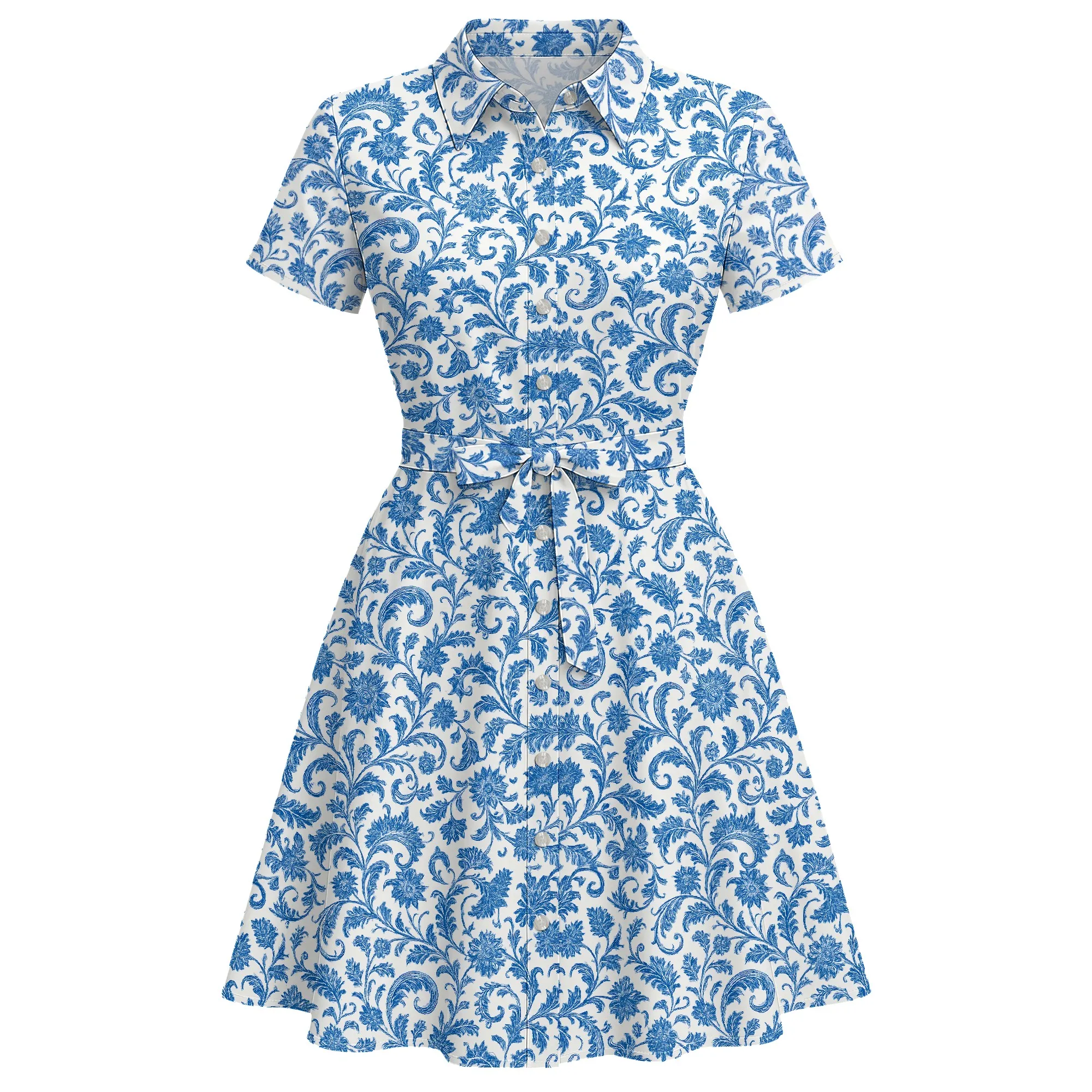 

Women's Casual Short Sleeve Turtleneck A Line Midi Dress Elegant Floral Print Flowy Sundress Cocktail Party Dresses