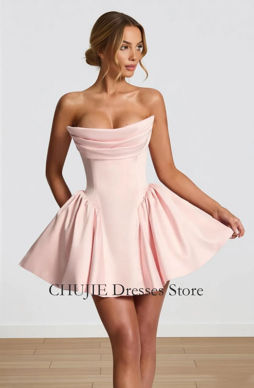 Strapless Homecoming Dresses Girl's Cocktail Dress With Bow Satin A Line Wedding Evening Gown Vestido De Graduación Customized image 5