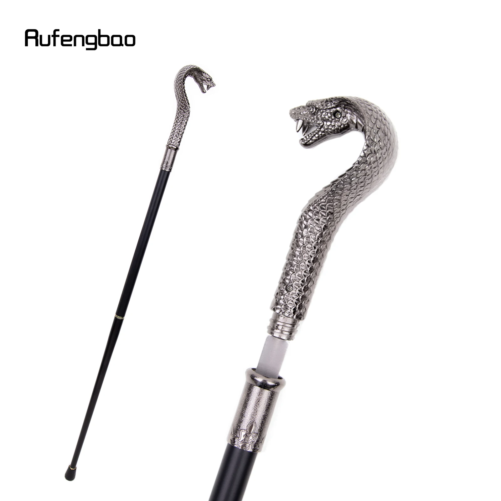 Silver Luxury Snake Handle Walking Stick with Hidden Plate Self Defense Fashion Cane Plate Cosplay Crosier Stick 93cm