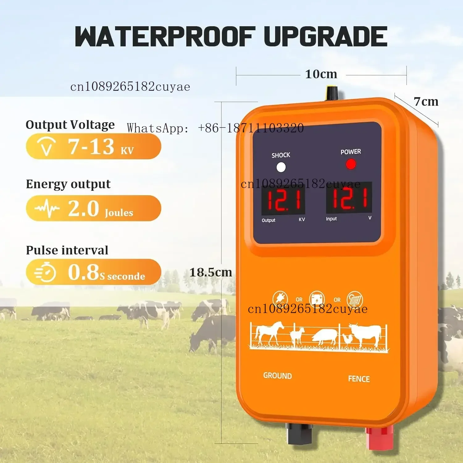 for Livestock for Wildlife Prevention with 200M Cable 15Km Electric Fence Energizer 2 Joules 7-13Kv Electric Fence Charger
