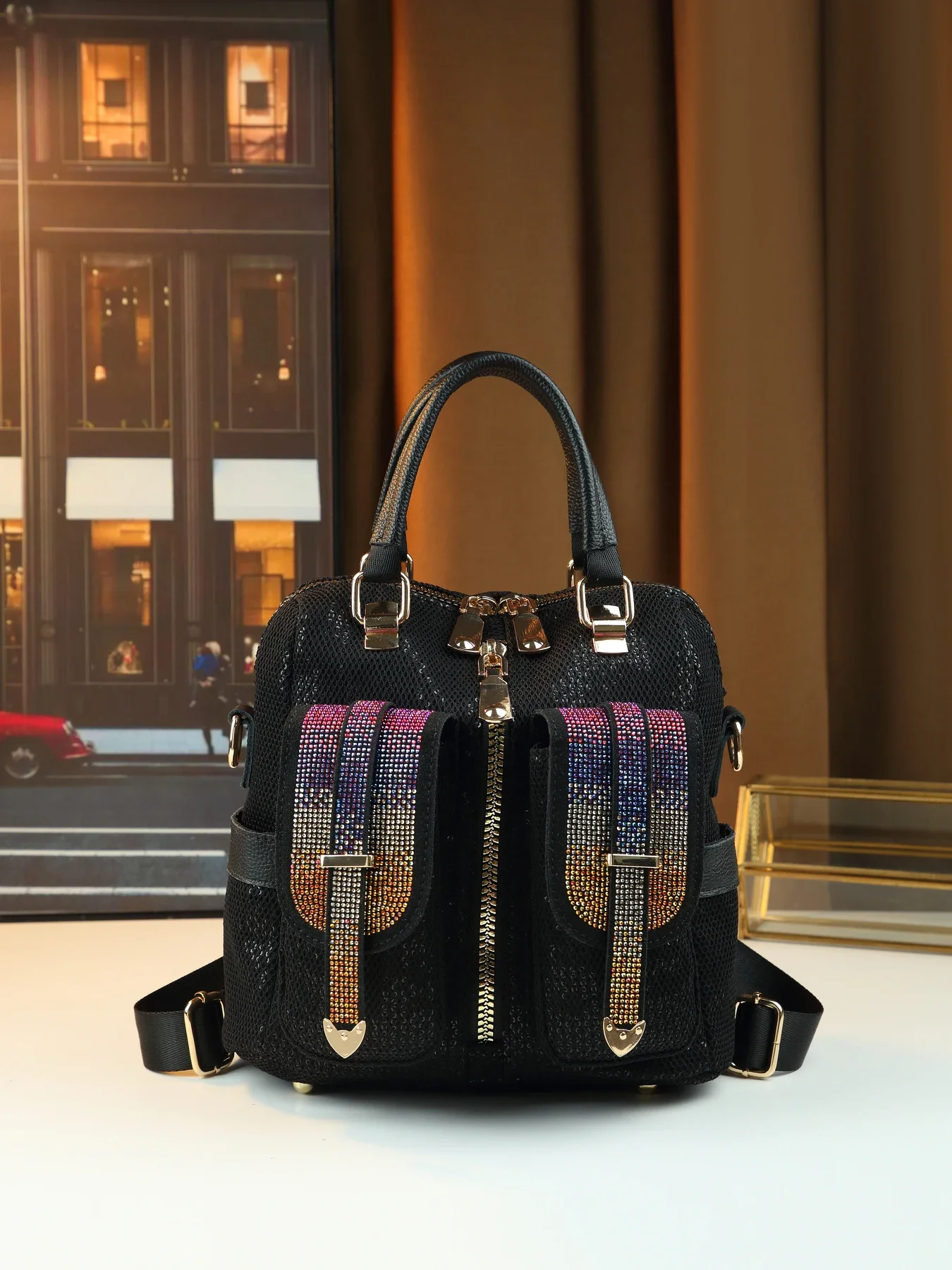 Trend Diamond College Style Handbag Versatile Multi-pocket Convenient Ladies Going Out Grid Bag