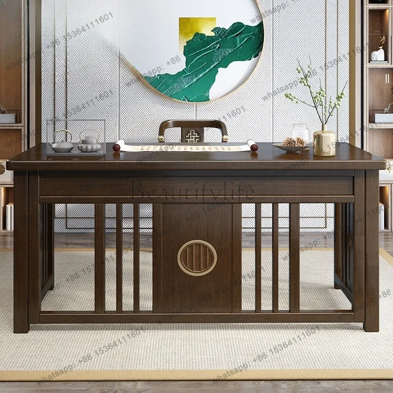 D25New Chinese style all solid wood desk modern office computer desk light luxury