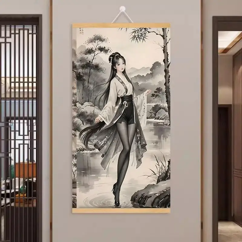 VIKAMA Funny Chinese Scroll Painting Retro Wall Art Parody Canvas Poster Elegant Living Room Home Decoration Gift