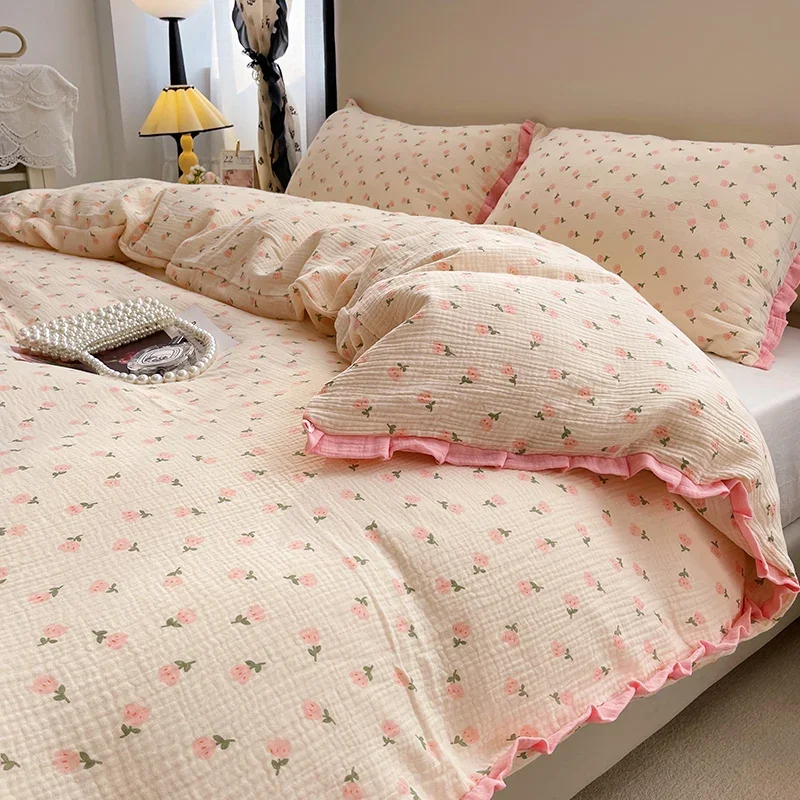 Class A pure cotton wrinkled gauze quilt cover Maternal and infant grade double-layer yarn quilt cover Single piece Korean lace