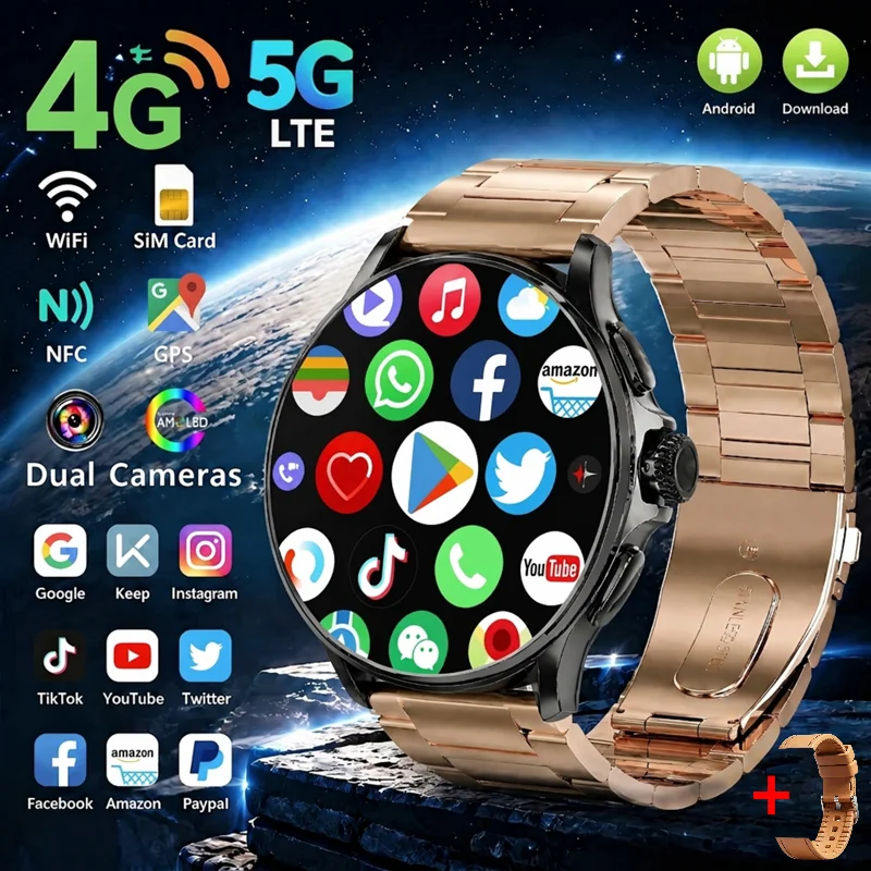 GT200 4G Smart Watch For Men Women 128GB Video Chat GPS WiFi NFC SIM Card Heart Rate Test Outdoor Sports Smartwatch