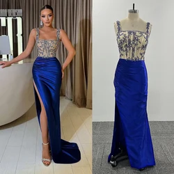 Customized Vintage Sleeveless Sexy Square Neck Prom Gown Patchwork Backless Evening Dresses Beading Party Dress Vestidos De Fest