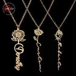 Goxijite Custom Flower Name Women Necklace Stainless Steel Customized Rose Sunflower Letter Choker Necklaces Lover Jewelry Gift