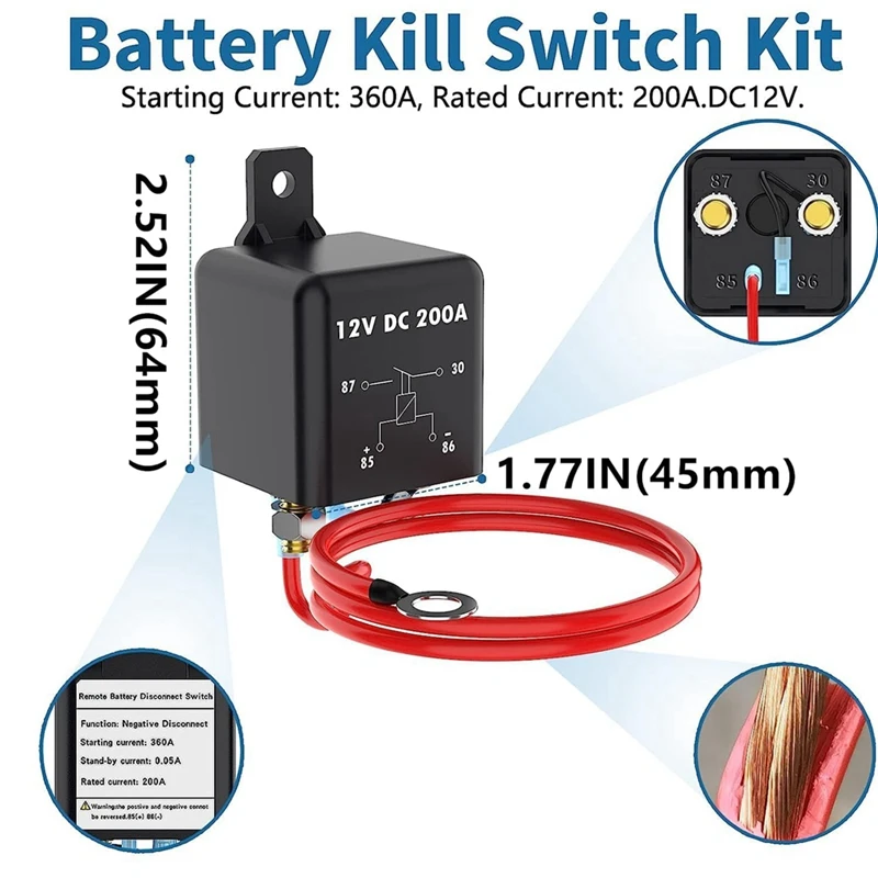 Remote Battery Disconnect Switch 200A 12V Top Post Negative Battery Shut Off Switch For Car RV Truck Vehicle,Battery