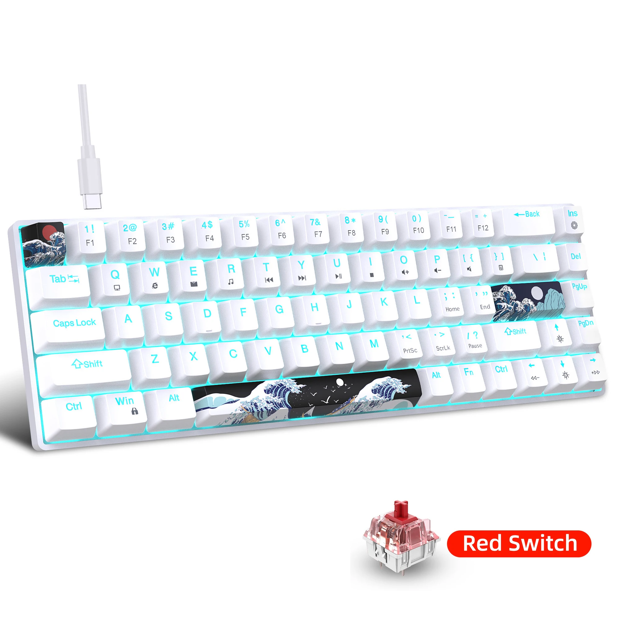 

60% Gaming Mechanical Keyboard Ultra Compact Mini 68 Key with Red Blue Switches Gaming Keyboard Anti-Ghosting Keys