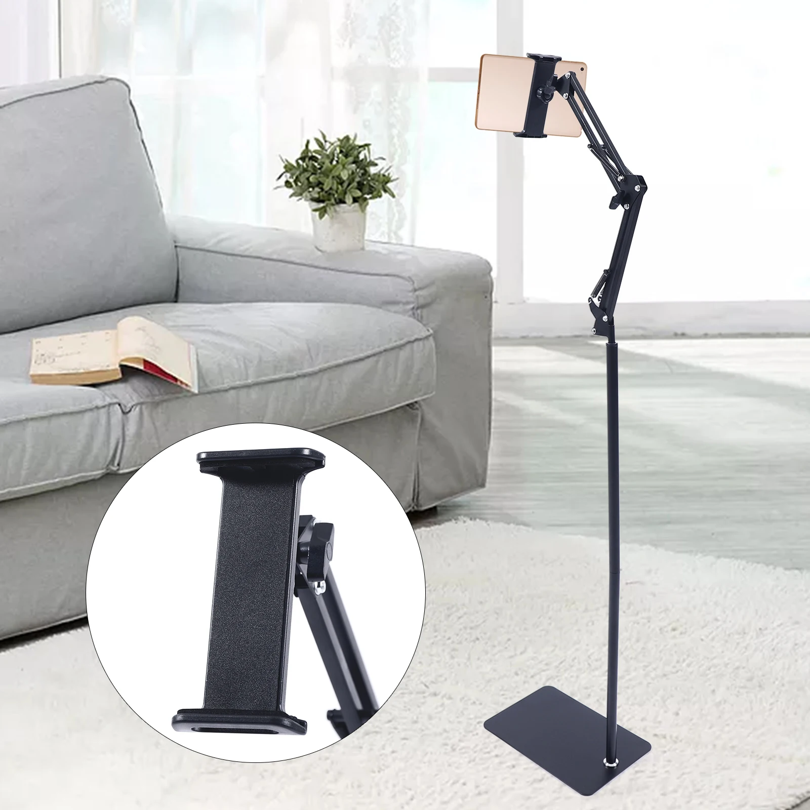 Imagem -03 - Altura Ajustável Tablet Stand Suporte Chão Chão Montagem do Telefone Móvel Quadro Preguiçoso Base Quadrada Ampliada 135 m
