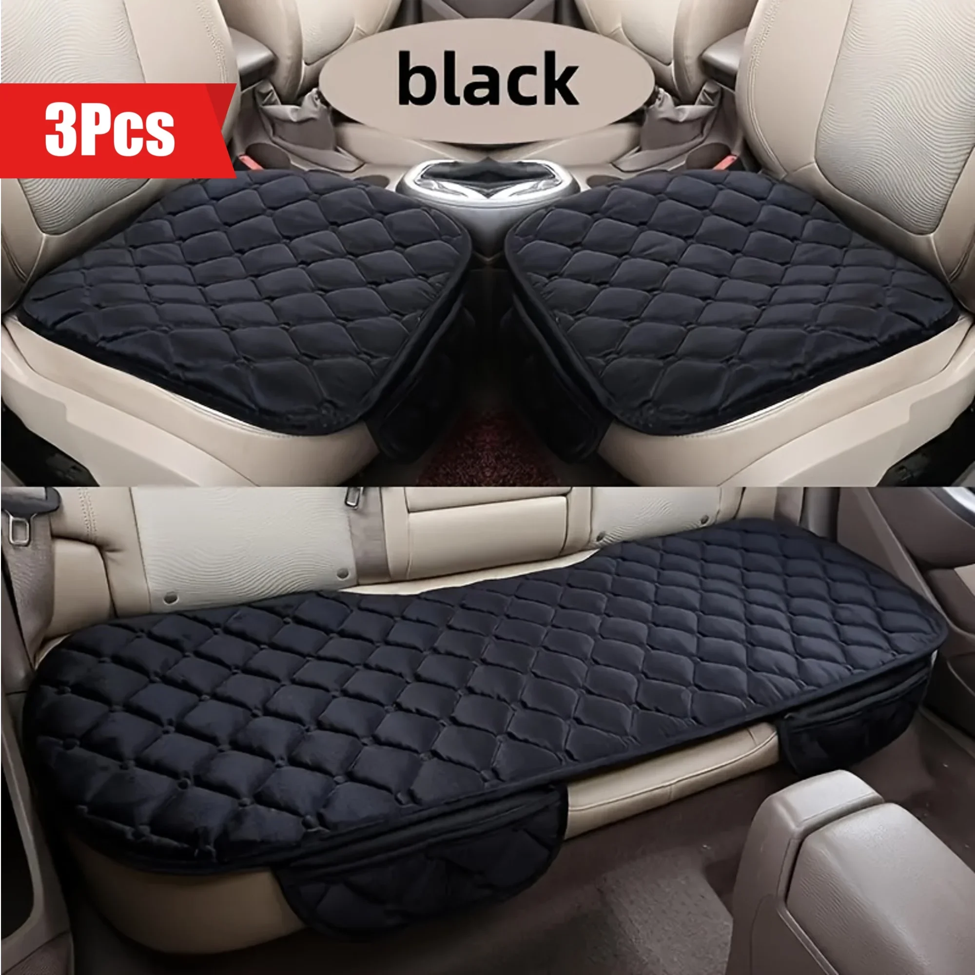 Universal 3pcs Car Seat Cushion Set, Comfortable Plush, Durable And Thickened Seat Cushion, Car Accessories