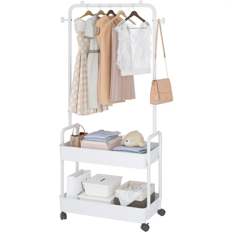 

Metal Clothing Racks, Freestanding Trolley Coat Rack With Wheels,Garment Rack For Storage，Clothes Rack,Heavy Duty Clothing