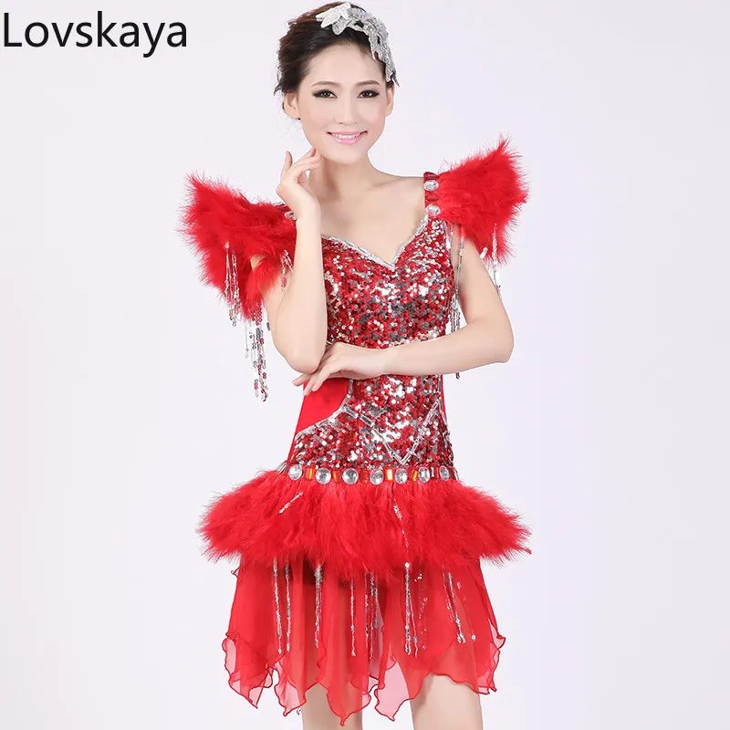 

modern dance stage singers performing dance red costumes fashion sequins women short