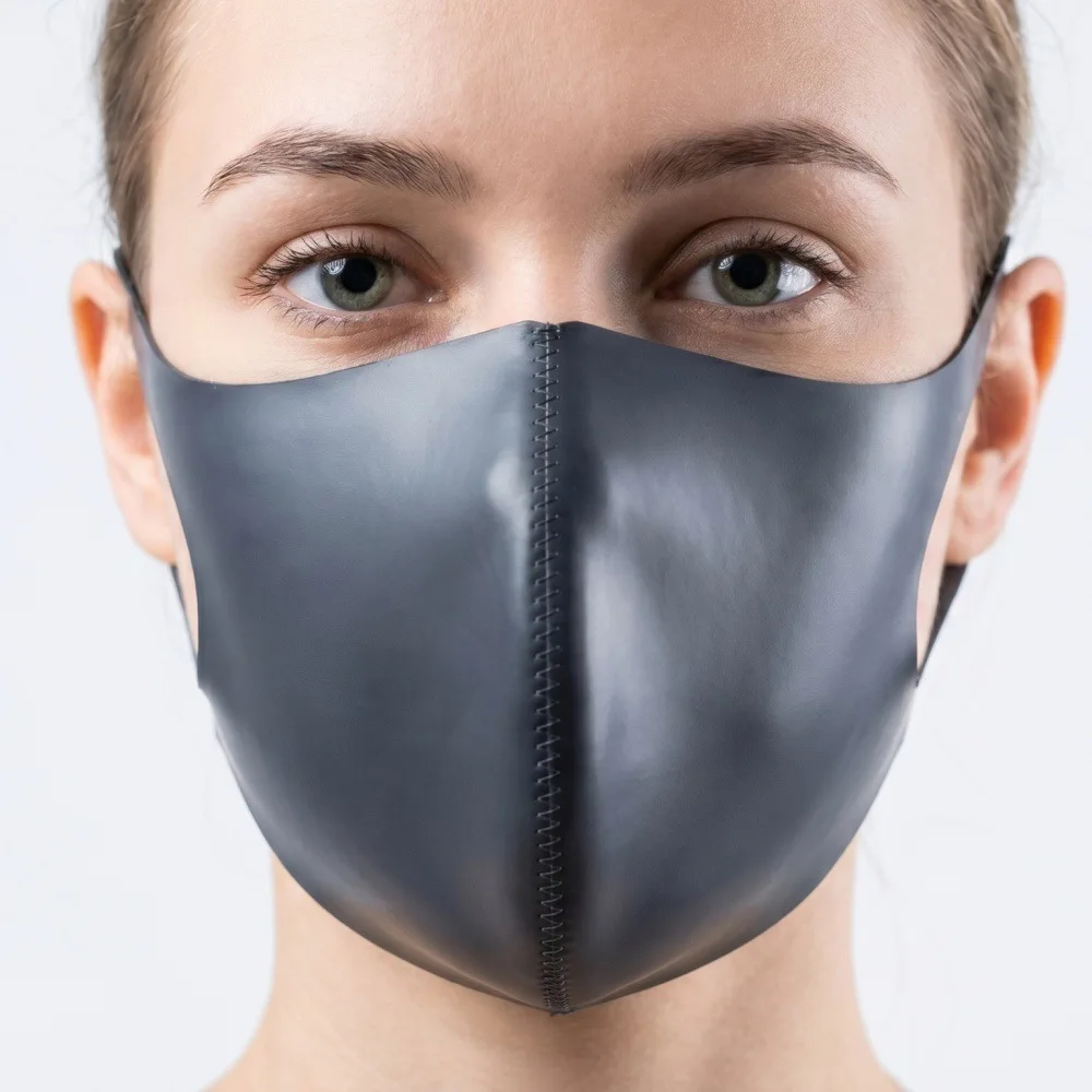 3Pcs Fashionable dust-proof protective mask Doule Sided PU Leather washable Reversible Masque Waterproof Mouth Muffle Facemask