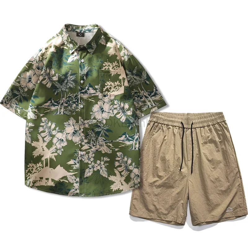 

2026 Summer Men's Floral Hawaiian Shirt and Shorts 2-Piece Set Quick Dry Shorts Beach Set for Men Fashion Clothing