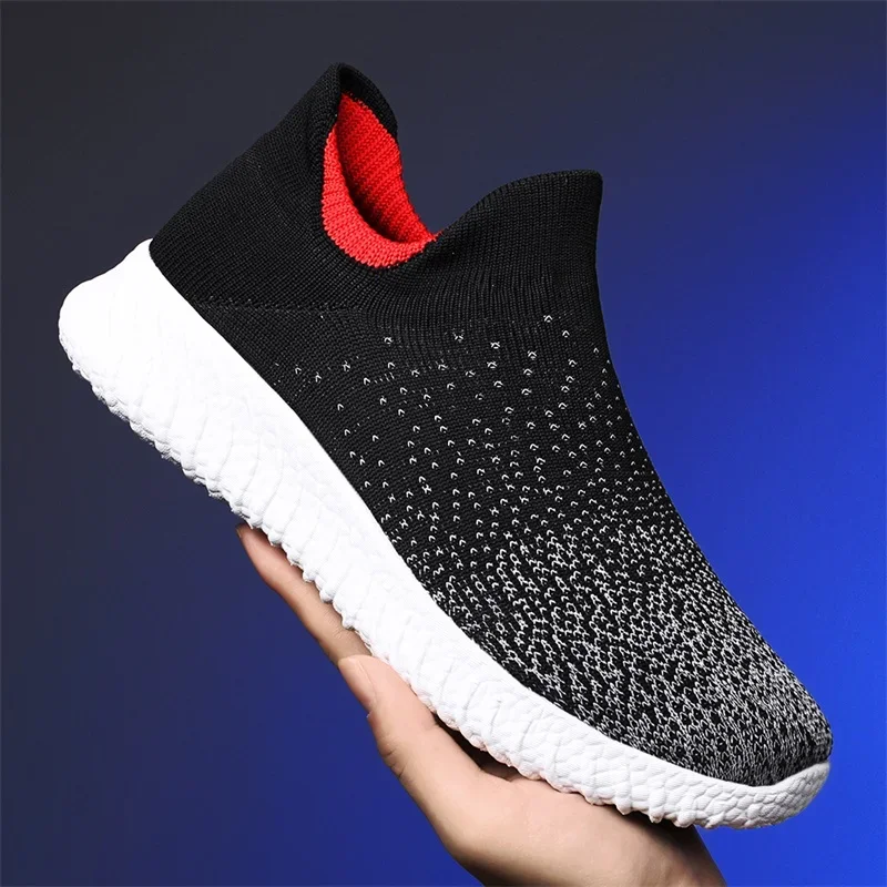 أحذية رياضية للركض باللون الأسود للرجال، أحذية رياضية كاجوال للخروج قابلة للتنفس، أحذية تنس مسطحة شبكية منسوجة للرجال