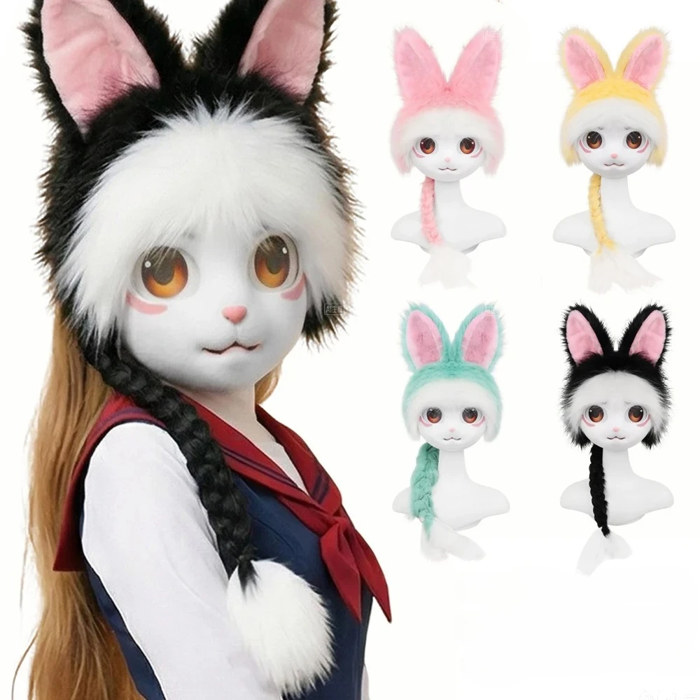 Handmade Fursuit Head Furry Sheep Cosplay Costume Rabbit Cat Role-playing Animal Head Mask Halloween Party Costume Accessories