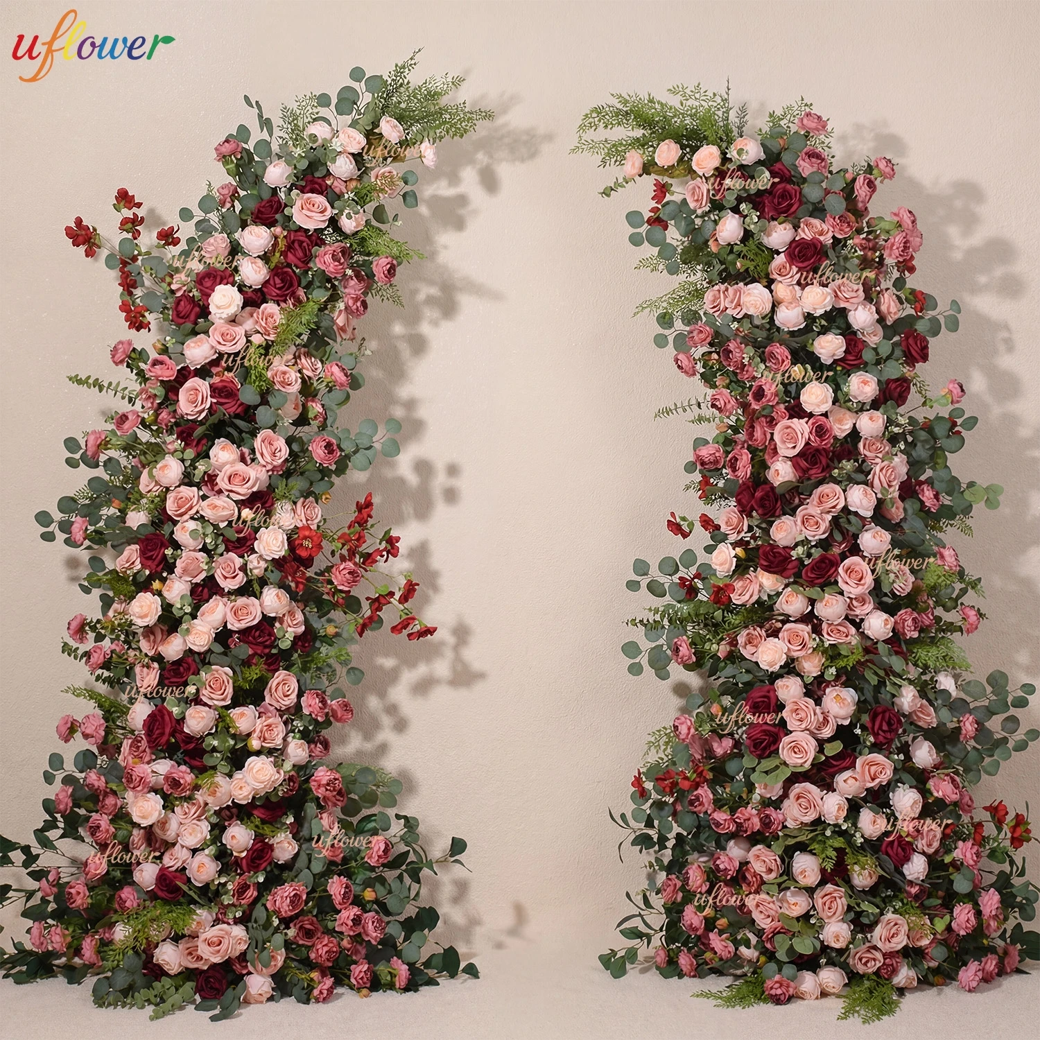 

Uflower Красная Розовая Роза Пион Зеленый Лист Эвкалипта Свадебный Рог Арка Фон Декор Цветочная Композиция Реквизит Для Вечеринки Сцена