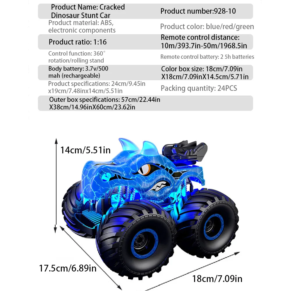 크랙 공룡 스프레이 리모컨 자동차, 등산 장난감 자동차 선물, 가벼운 스턴트 오프로드 차량, 3 가지 색상 사용 가능