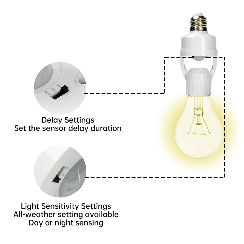 Smart E27 PIR Motion Sensor Light Switch 110V 220V Detector Base Lamp Holder Lux Time Delay Adjust Control Bulb Socket
