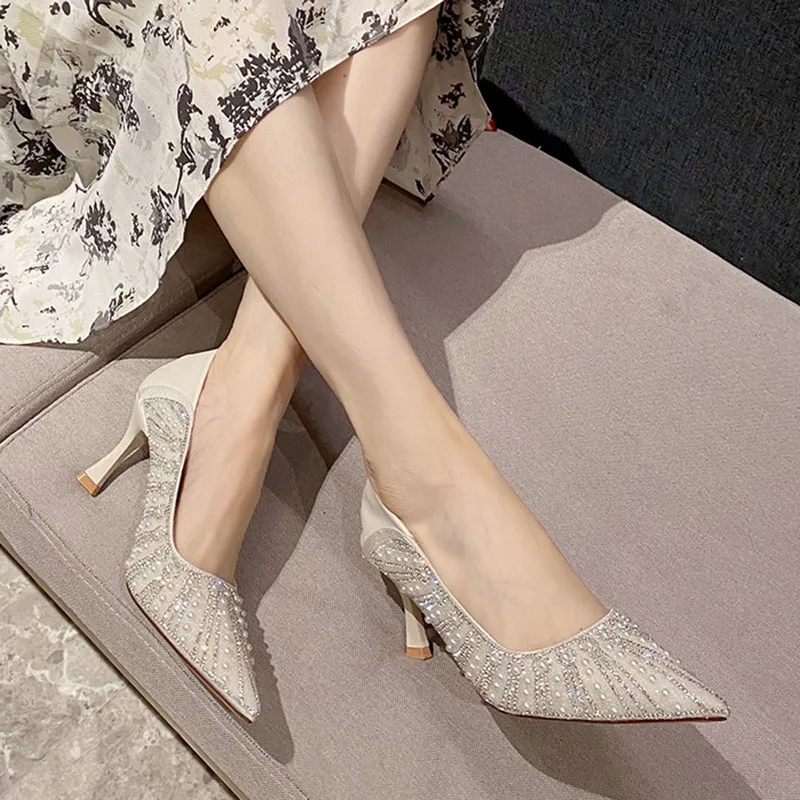 Shoes for Women\'s Wedding Bridal Shoes 2025 Crystal Elegant Pointed Toe Thin High Heel Sexy Women\'s Party Shoe Pumps Women Shoe