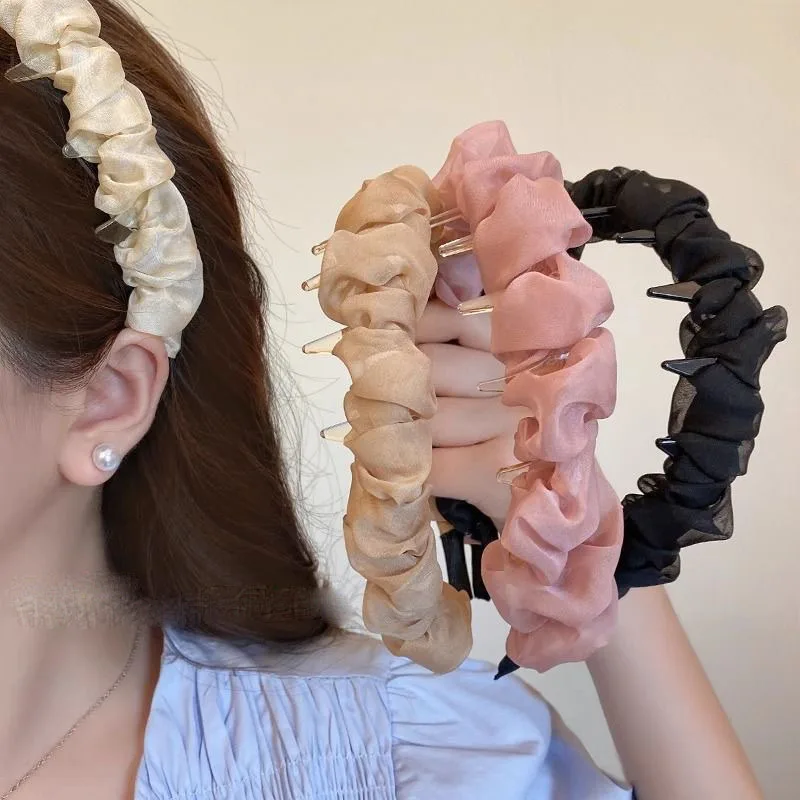 

Сетчатая повязка для волос в корейском стиле с рюшами и пузырьками для женщин с расческой и зубцами, подходит для мытья лица и аксессуаров для волос