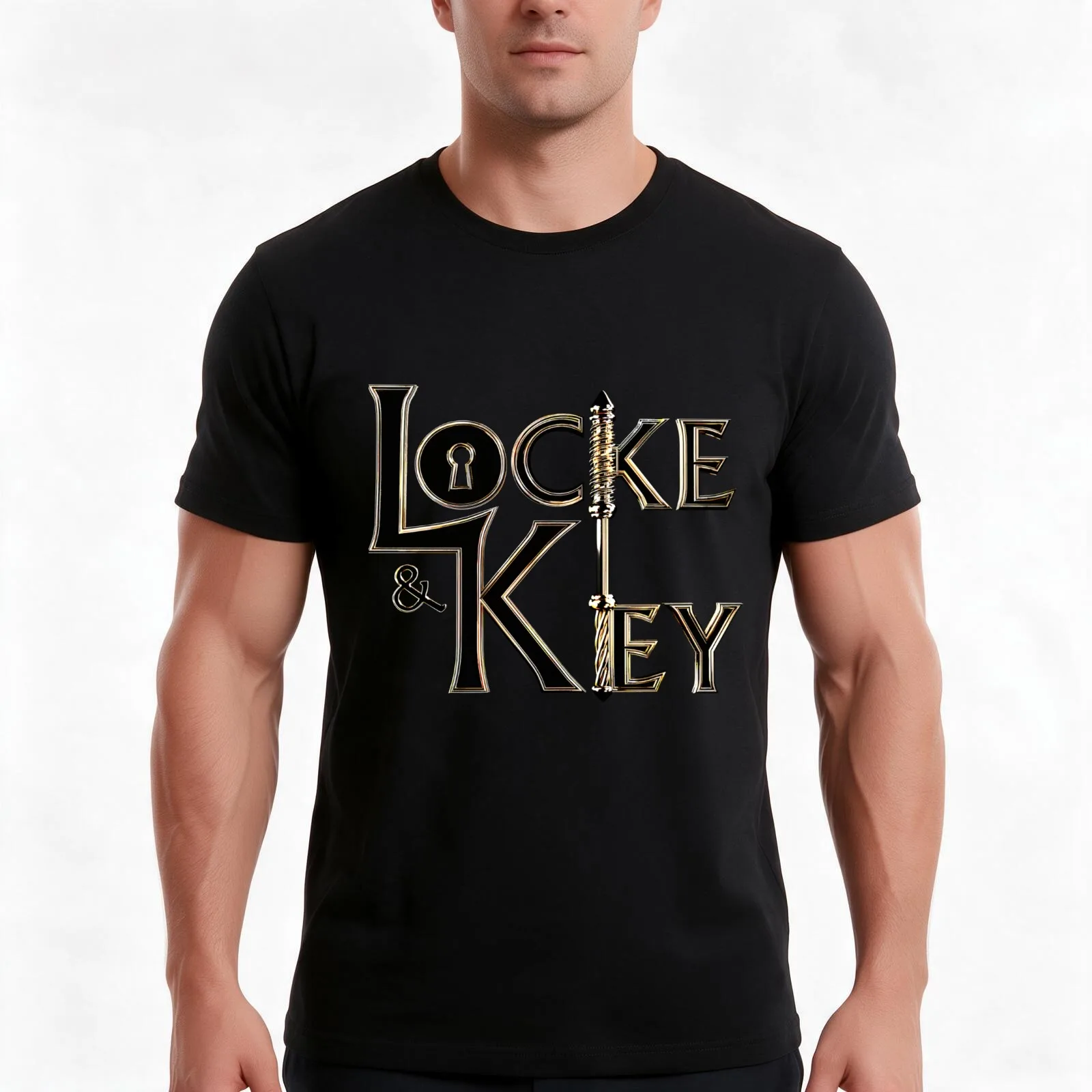 Locke key T-Shirt, Summer Casual Cotton Tee, Oversized Streetwear Tops, Vintage Graphic Print, Loose Fit Short Sleeve