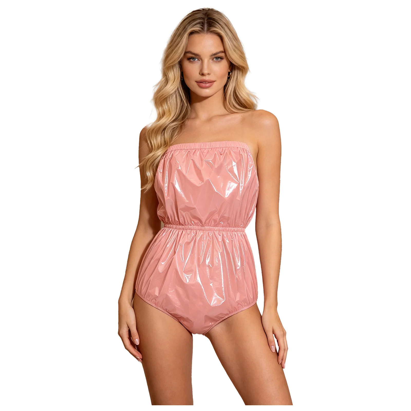 Women Waterproof Glossy Bodysuit Strapless Leak-proof Diaper Cover Elderly Bedridden Special Needs Adaptive Jumpsuit Swimwear