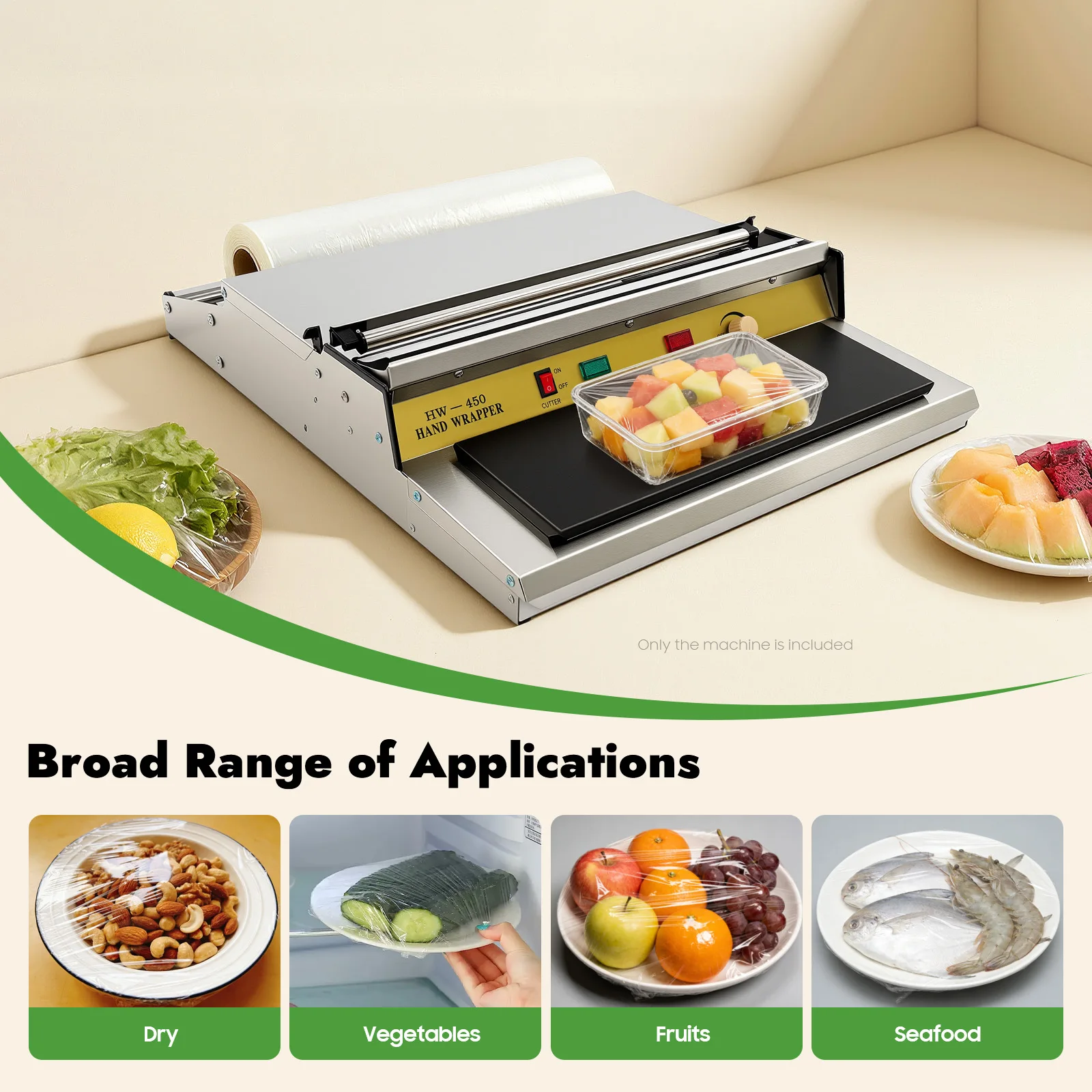 Cling Film Packaging Machine Hand Wrapping Machine 270W 110V with 5 Temperature Gears 17.72 Inch Max Film Width for Fruits Vegetables Seafood