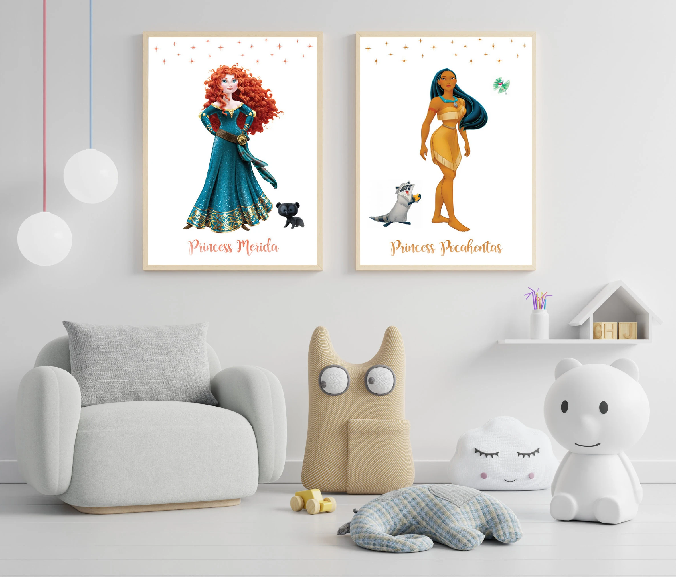 MINISO Disney Princess Prints Poster  Mulan Pocahontas  Merida Canvas Poster Prints Princess Wall Art For Girls Room Home Decor