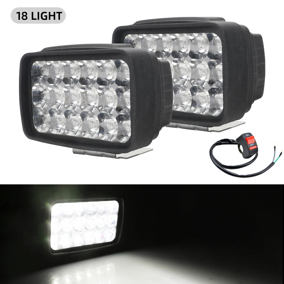 

2Pcs 18 LED Motorcycle Scooters Spot Headlight High Bright Spot Light Brightness Auxiliary Spotlights Scooters Work Light Switch