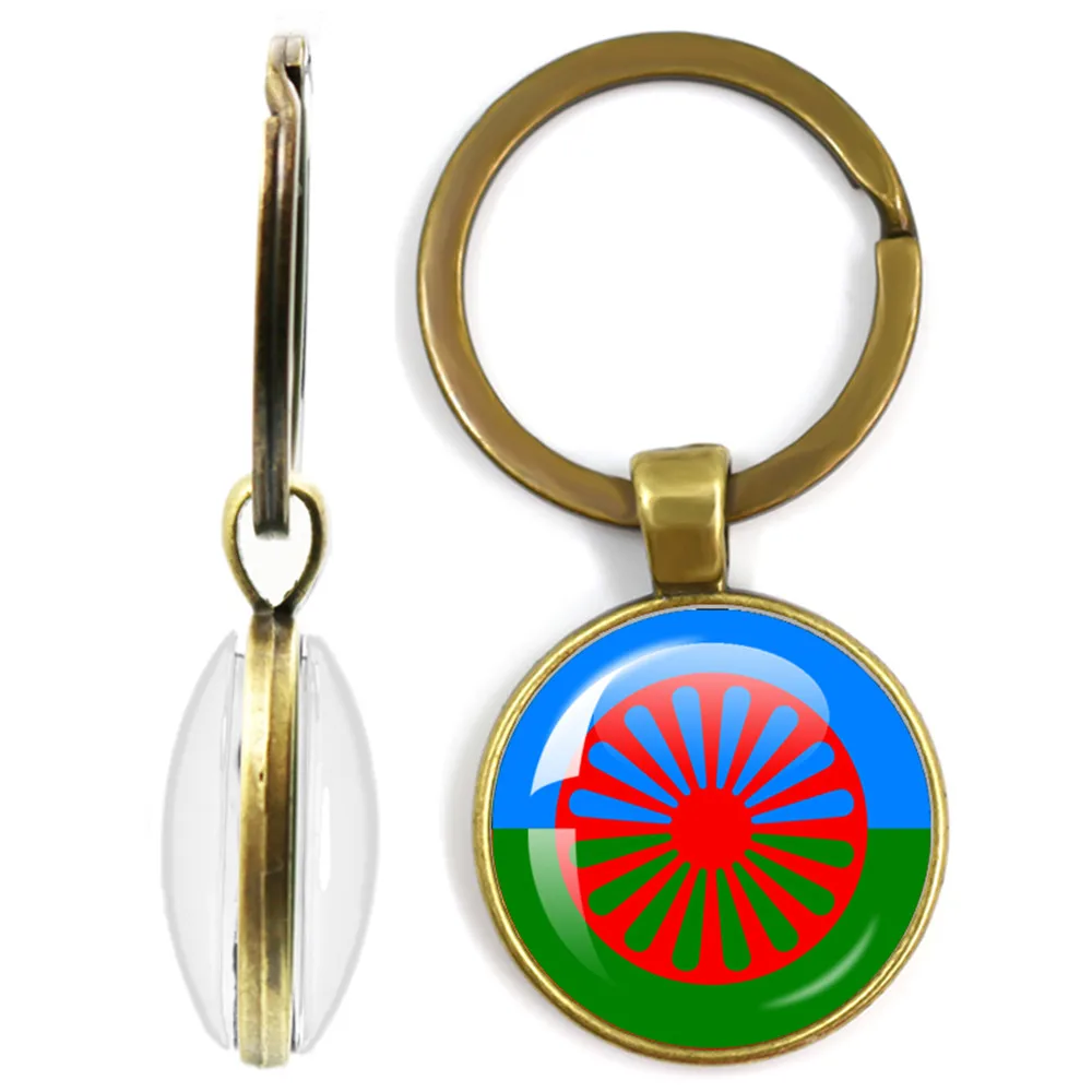 Gypsy Flag Romani Peoples Flag Keychain Keyring Jewelry Pendant Glass Cabochon Keychain Friends Gift
