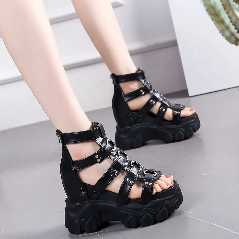 Summer Hollowed-out Breathable Thin Roman Sandals Women New All-match High-heeled Platform Sandals Wedge Platform Shoes