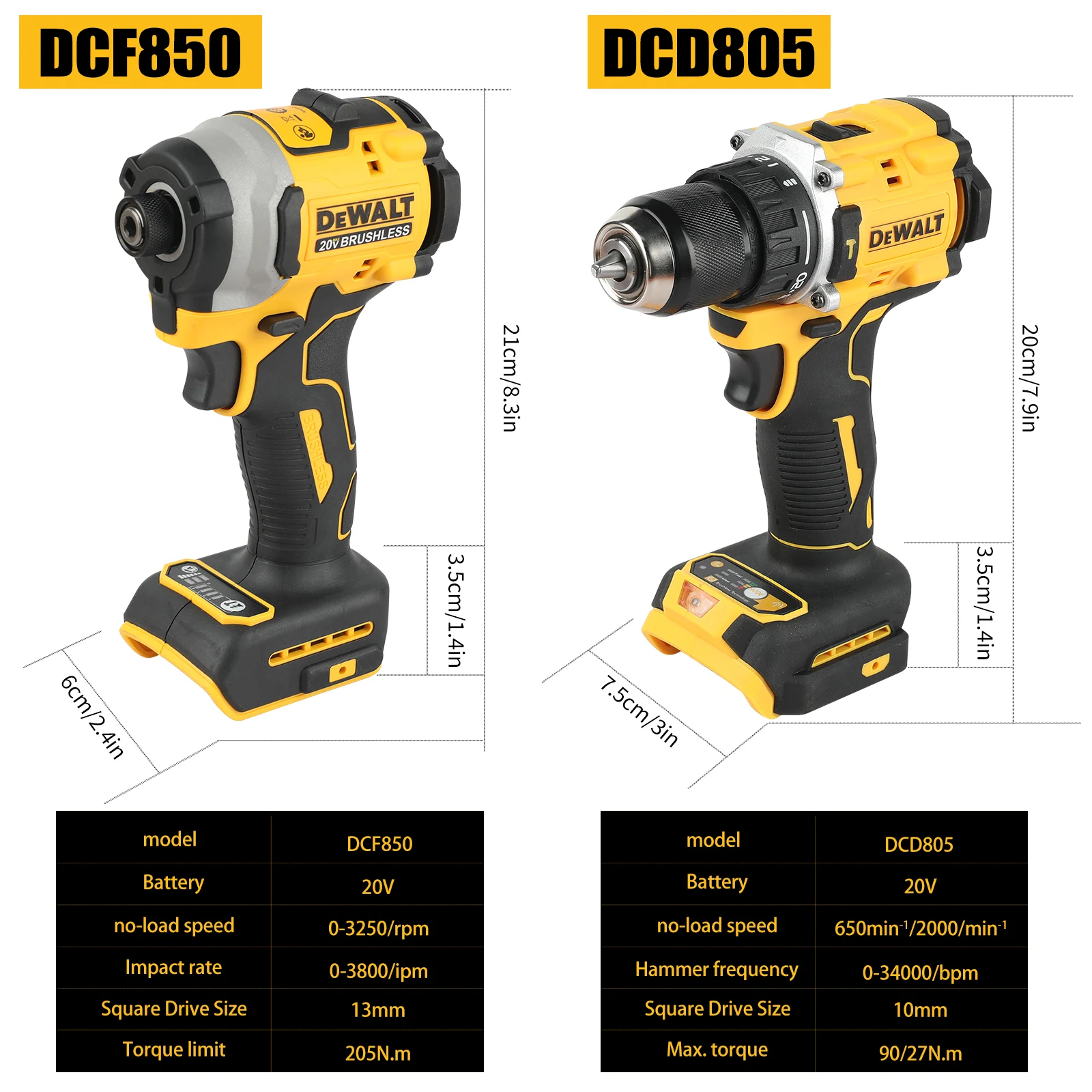 Kit Combinado DeWalt DCD850 DCF805, Destornillador Eléctrico con Motor sin Escobillas de Litio, Taladro Eléctrico de Mano, Taladro de Impacto