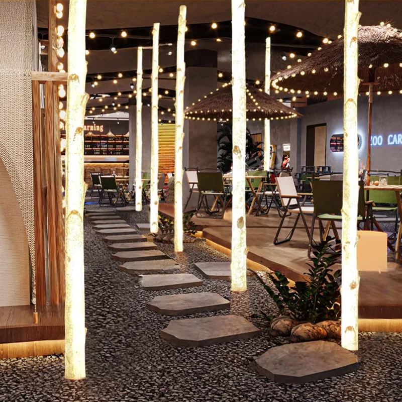 Simulated luminous birch tree lamp Internet celebrity shopping mall coffee shop indoor and outdoor courtyard landscaping resin