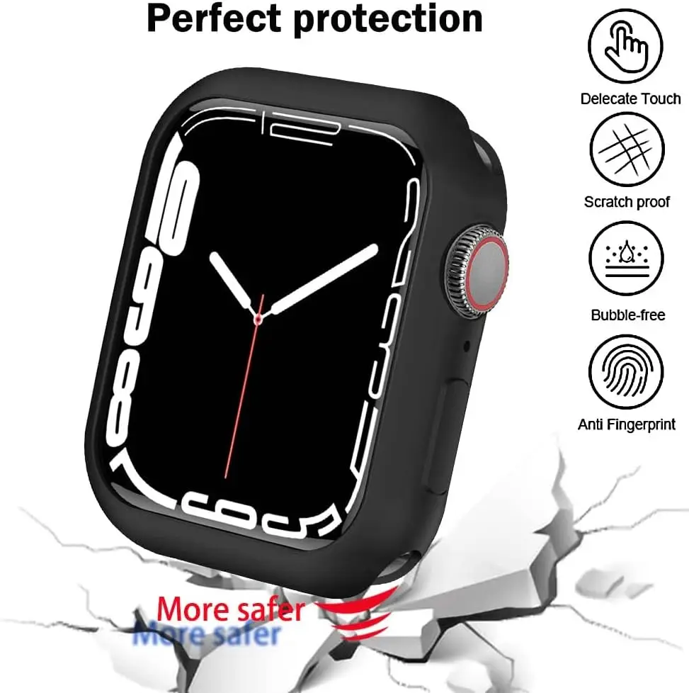 Soft Silicone Case For Apple Watch 8 45mm 7 41mm 40mm 44mm Accessories Protection Shell Cover For iWatch Series 9 8 7 6 5 4 3 SE